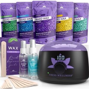 waxing kit, includes wax melt , wax, and sticks to apply wax!